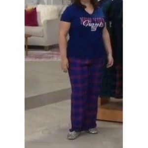 NFL Women New York Giants Pajama Set w/Flannel Pants & T-Shirt Red & Blue Large